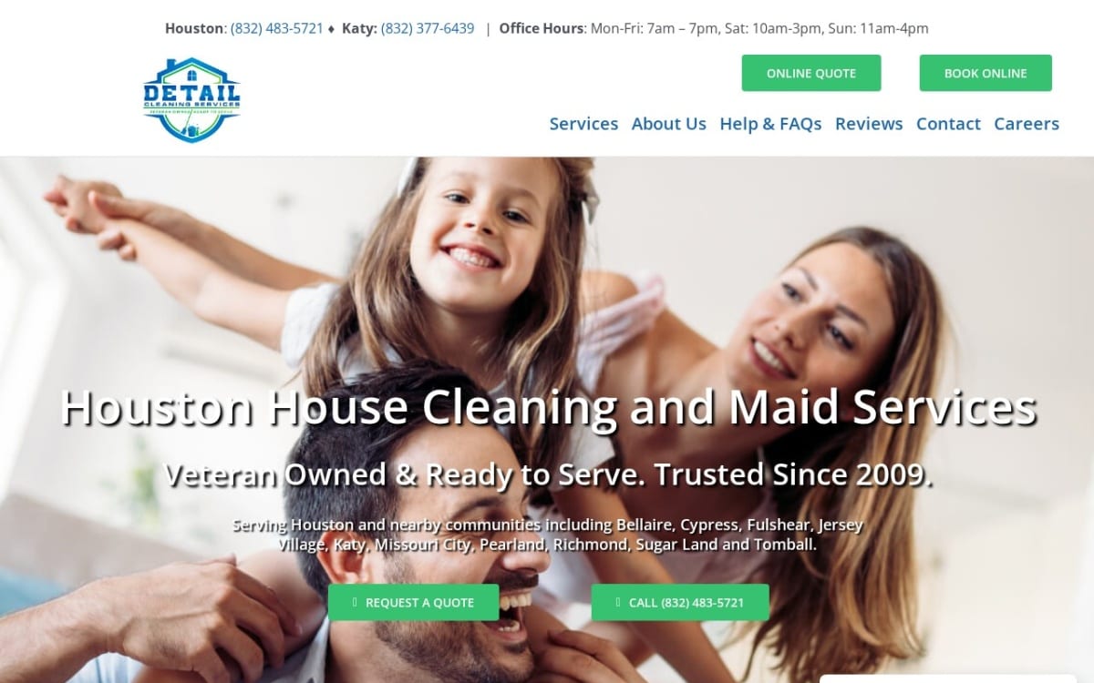 Detail Cleaning Services cleaning service website homepage