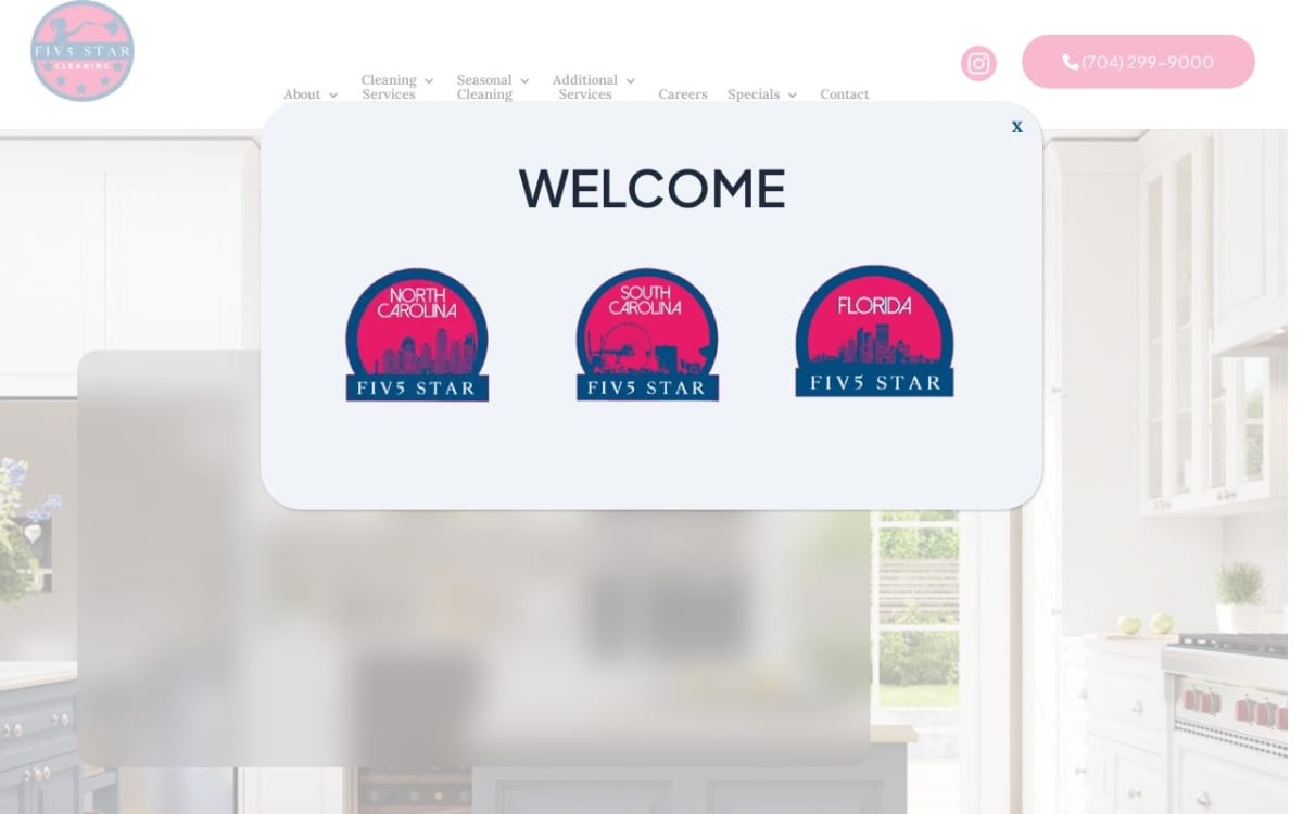 Fiv5 Star Cleaning cleaning service website homepage