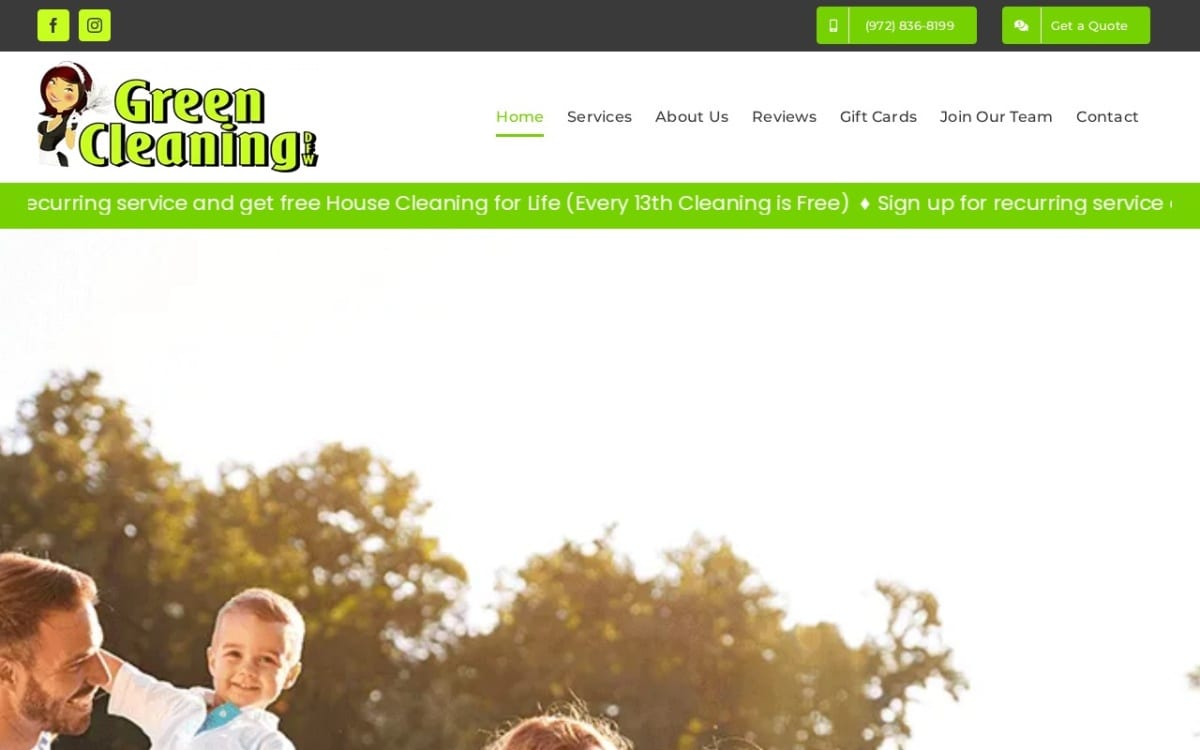 Green Cleaning DFW cleaning service website homepage