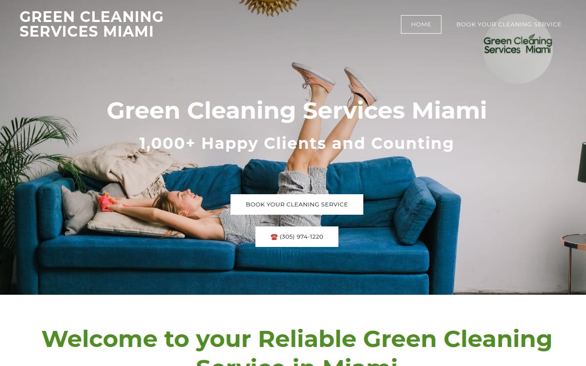 Green House Cleaning Service Miami cleaning service website homepage