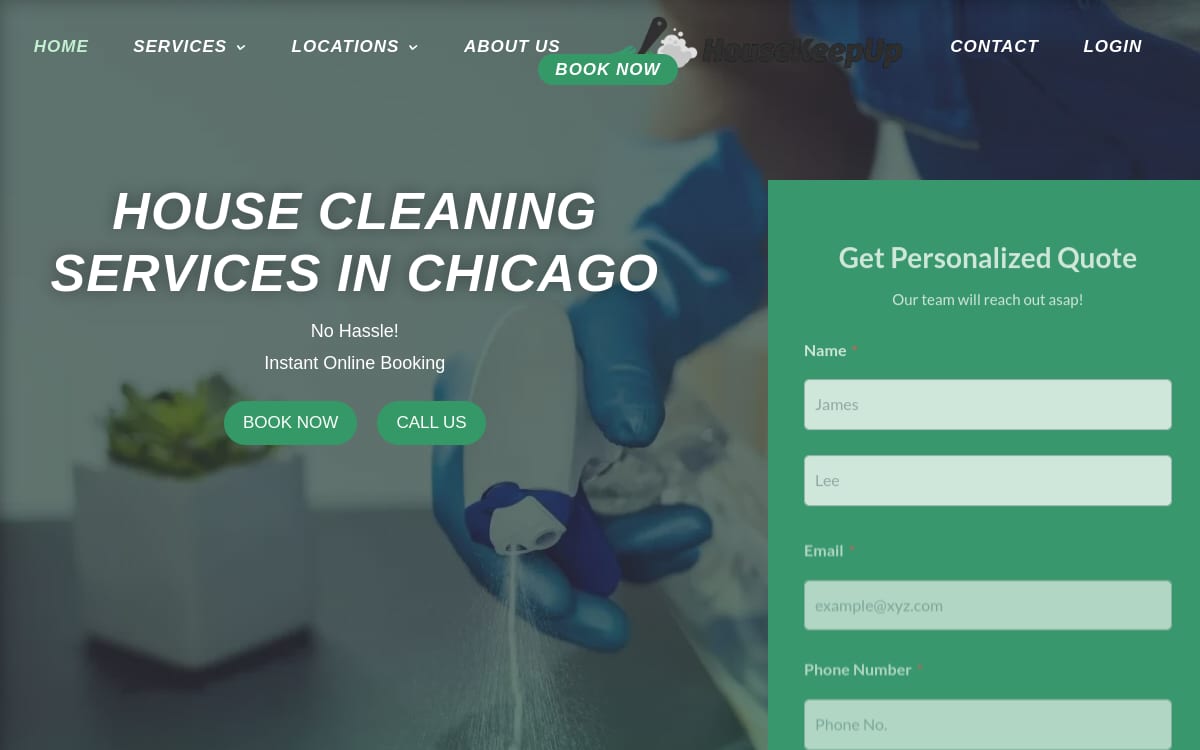 House Keep Up Chicago cleaning service website homepage