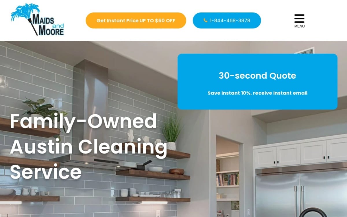 Maids and Moore Cleaning Austin cleaning service website homepage