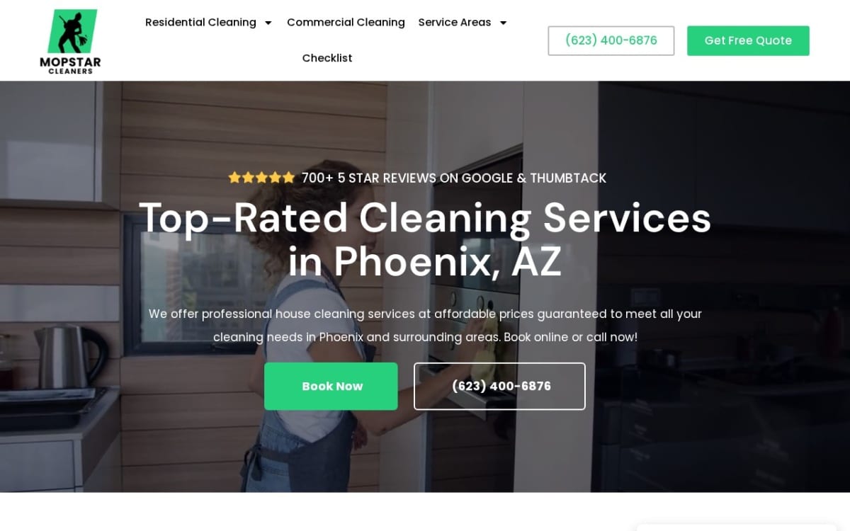 Mopstar Cleaners cleaning service website homepage
