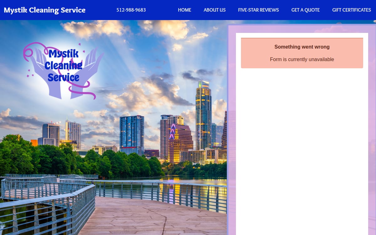Mystik Cleaning Service cleaning service website homepage