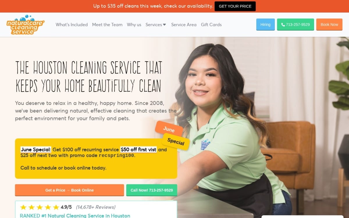 Naturalcare Cleaning Service cleaning service website homepage
