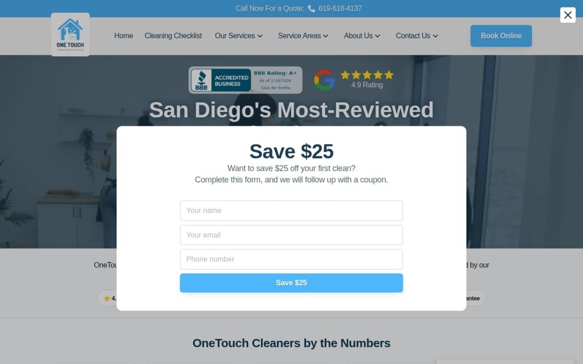 OneTouch Cleaners - San Diego cleaning service website homepage