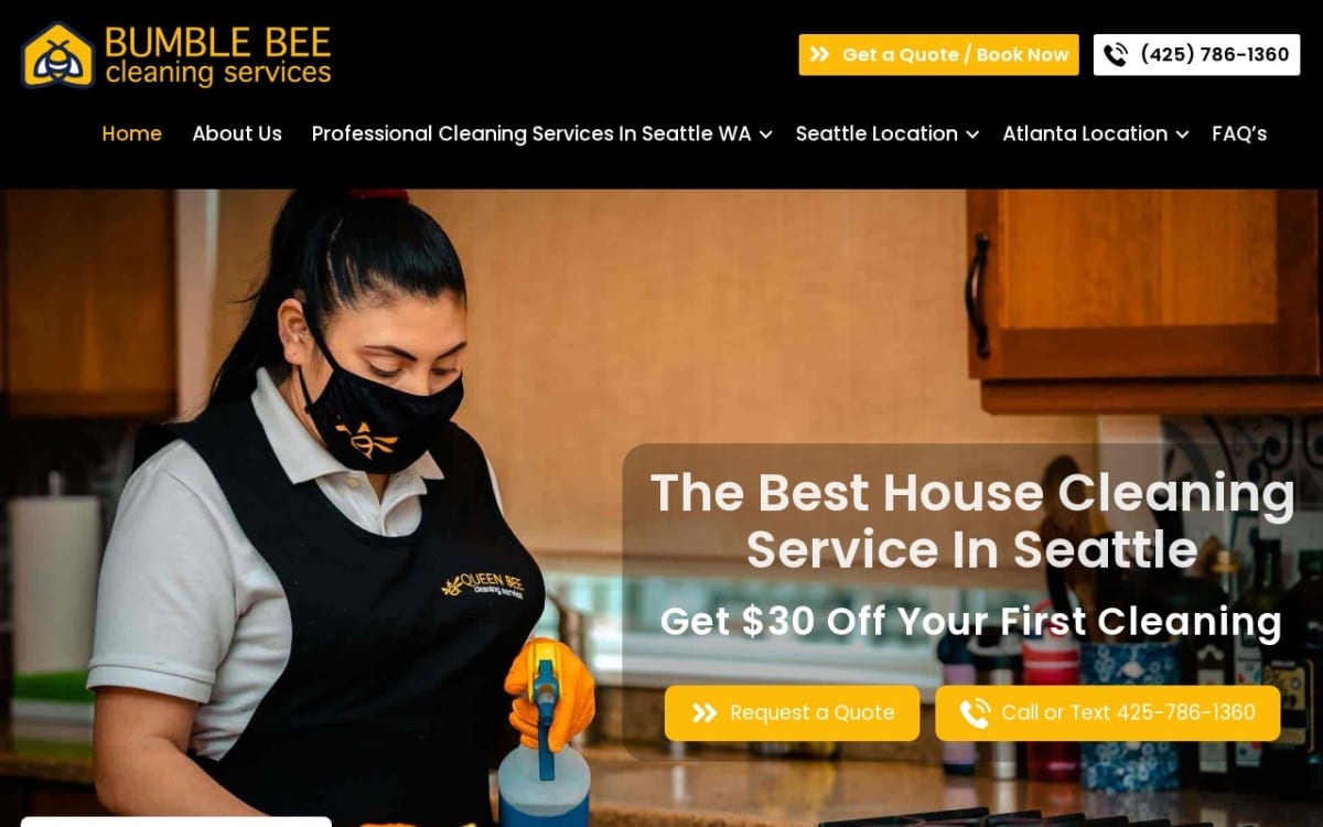 Bumble Bee Cleaning Services cleaning service website homepage
