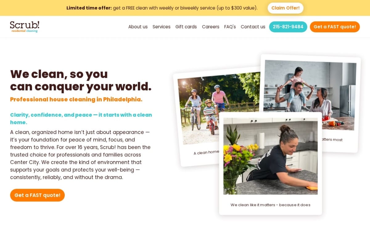 Scrub! Residential Cleaning cleaning service website homepage