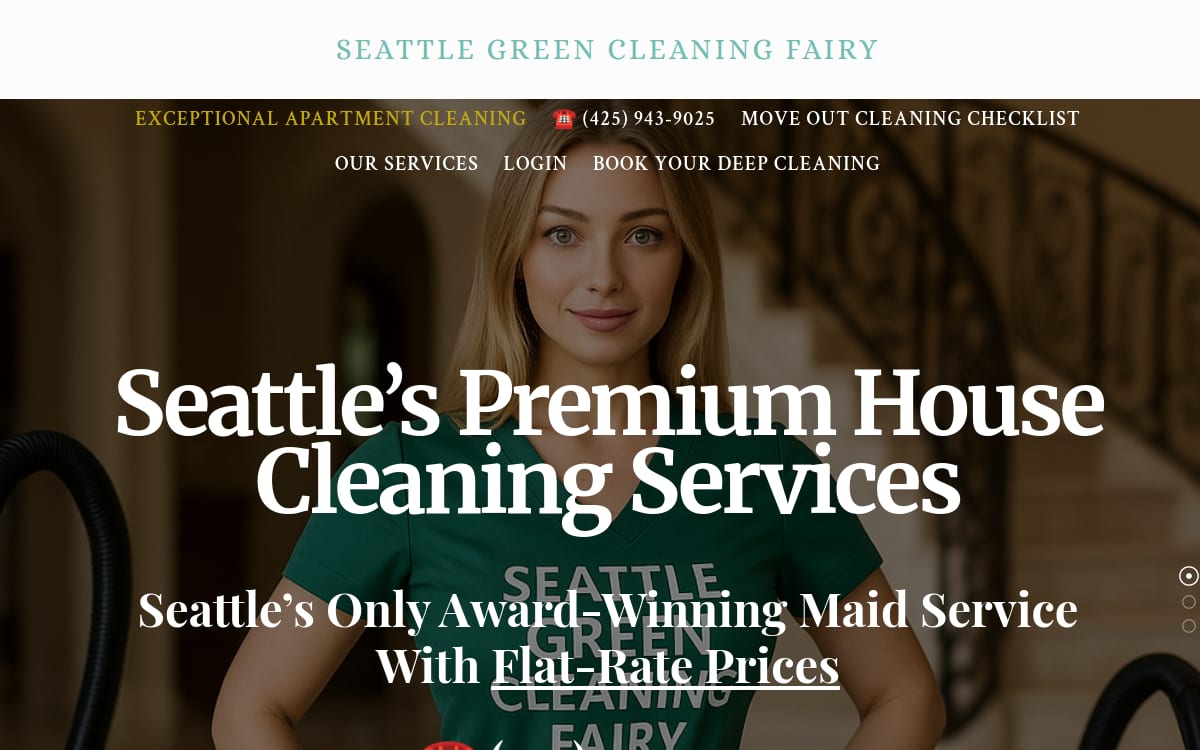 Seattle Green Cleaning Fairy cleaning service website homepage