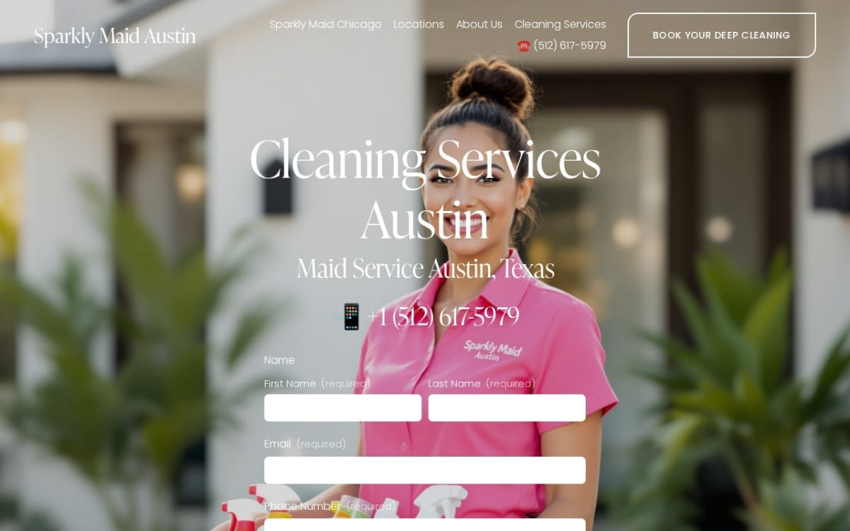 Sparkly Maid Austin Cleaning Services cleaning service website homepage
