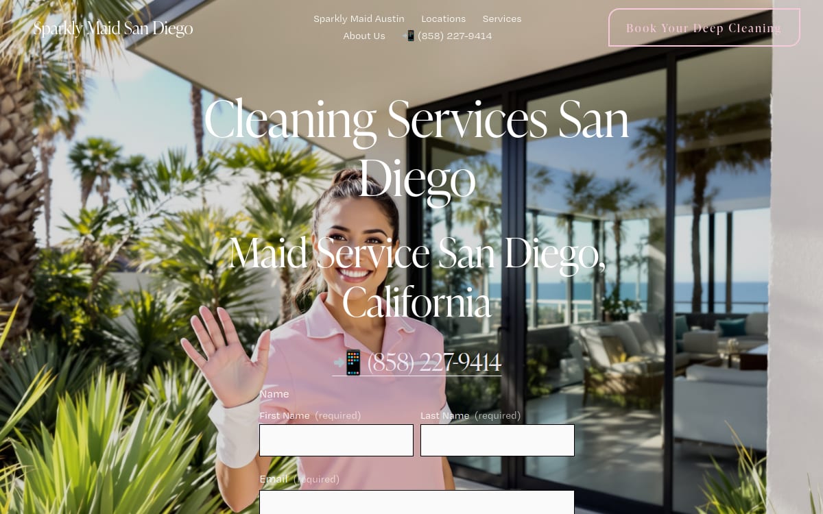 Sparkly Maid San Diego cleaning service website homepage