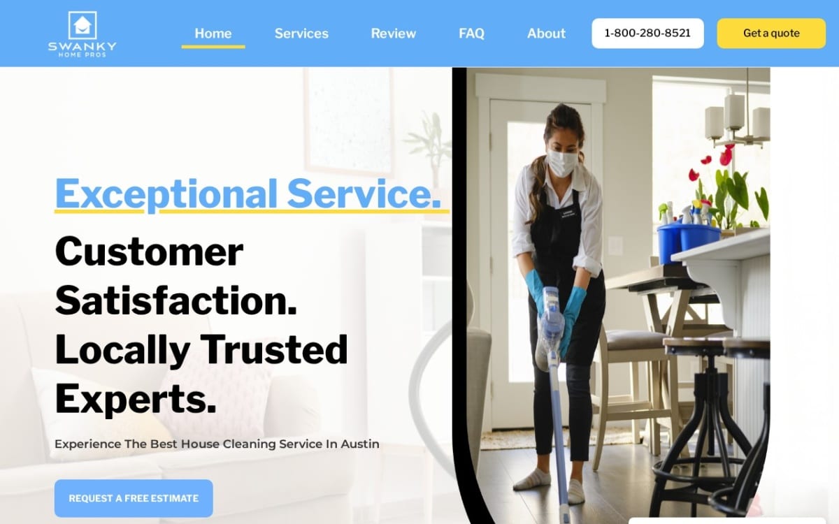 Swanky Home Pros cleaning service website homepage