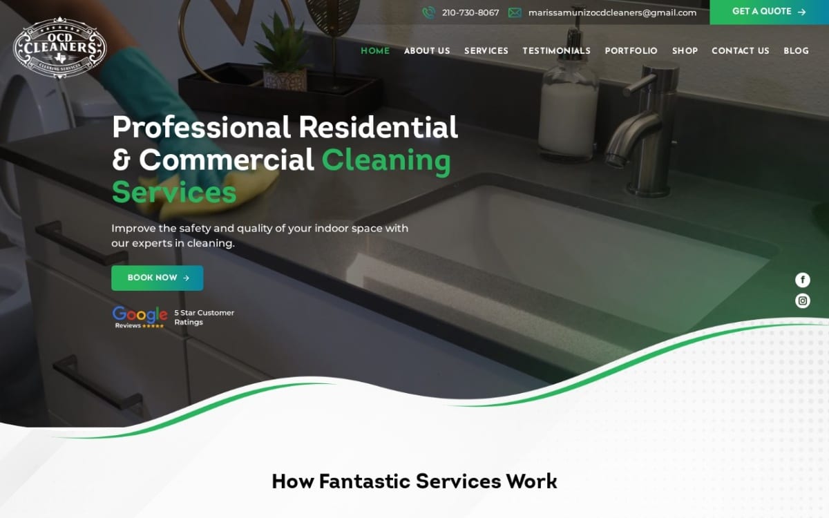 OCD Cleaners - House Cleaning Service San Antonio cleaning service website homepage