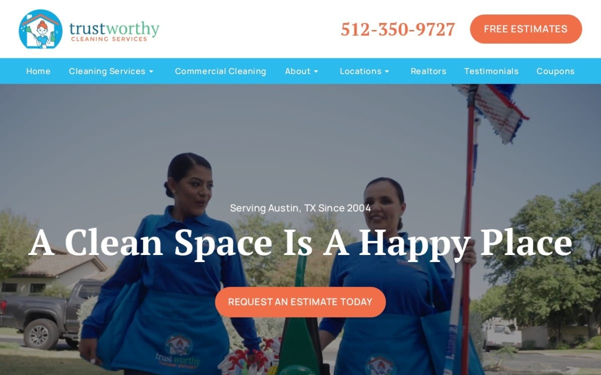 Trustworthy Cleaning Service - Austin cleaning service website homepage