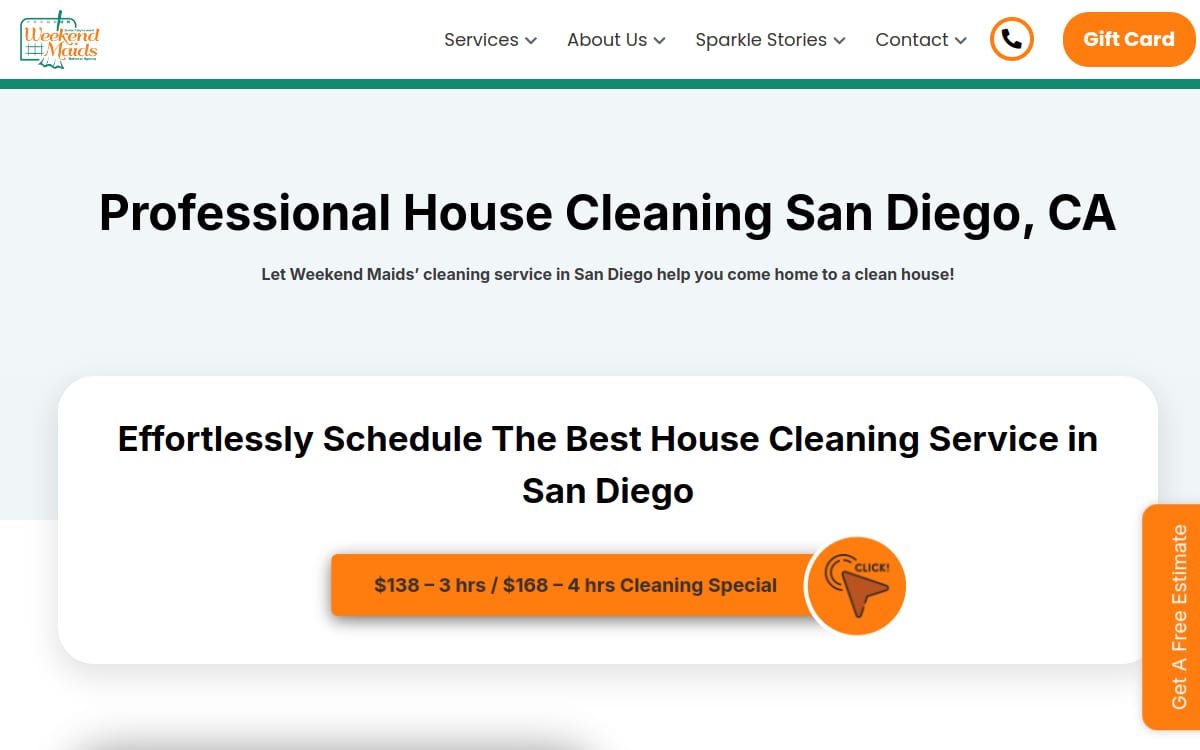 Weekend Maids cleaning service website homepage