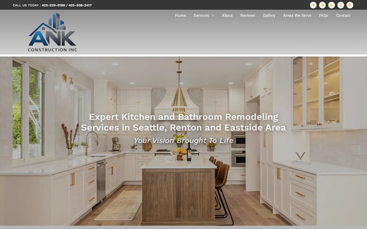ANK Construction contractor website homepage