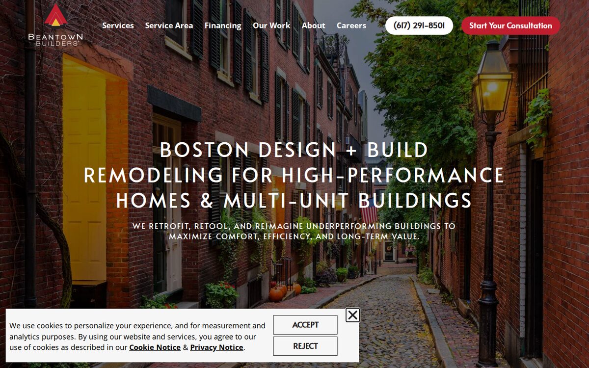 Beantown Builders contractor website homepage
