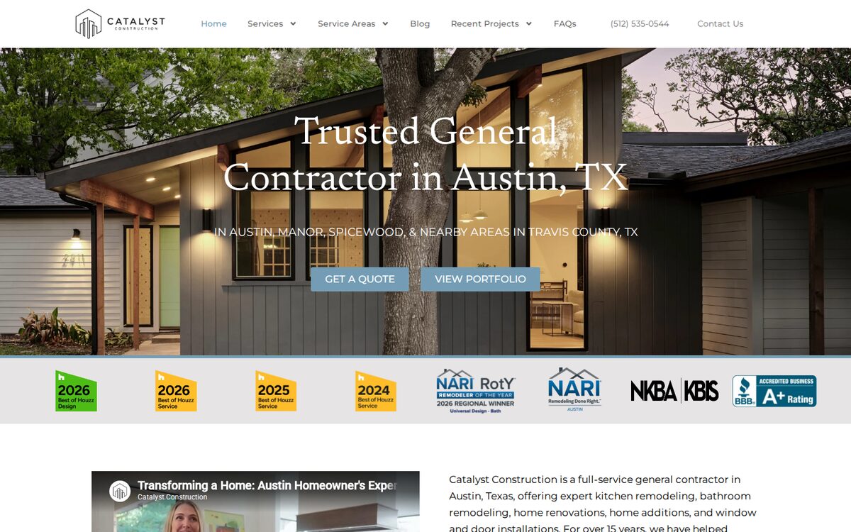 Catalyst Construction contractor website homepage