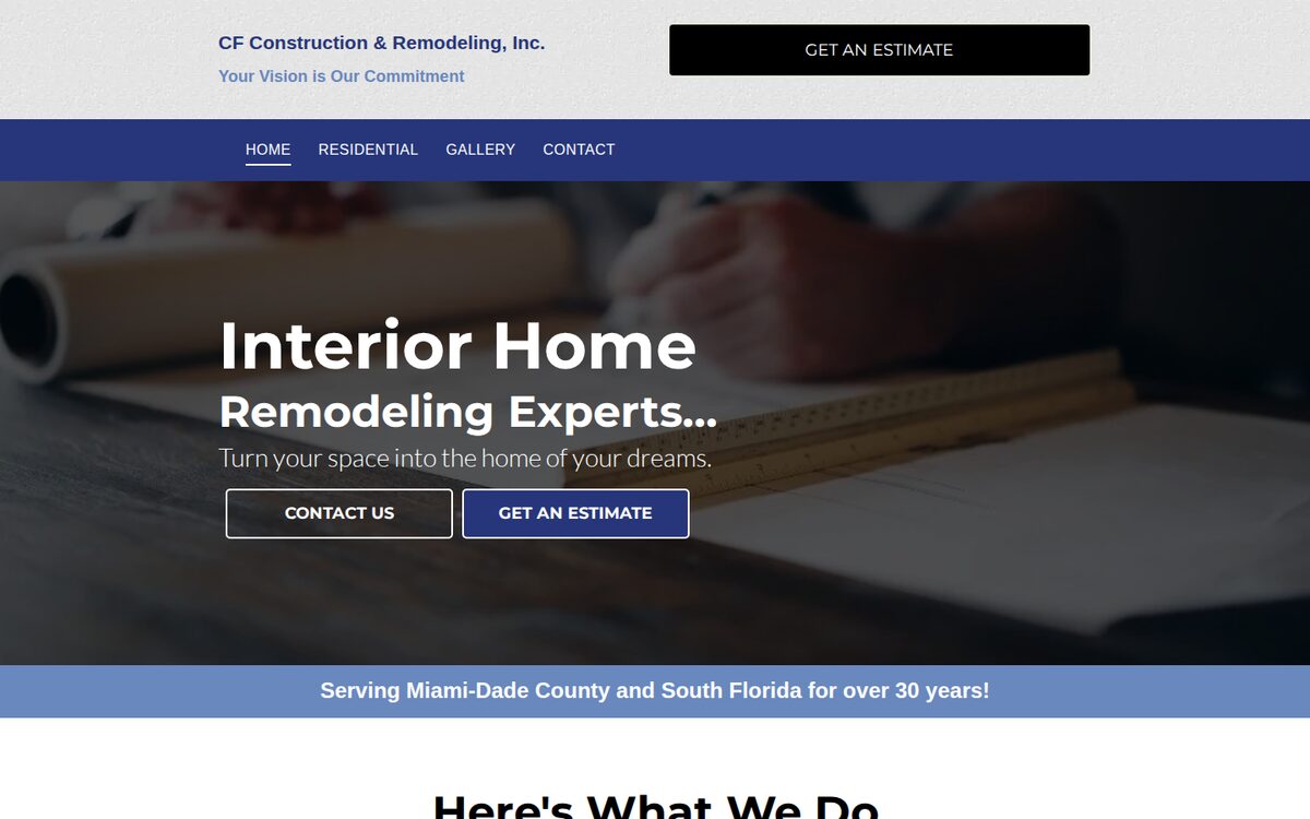 CF Construction and Remodeling contractor website homepage
