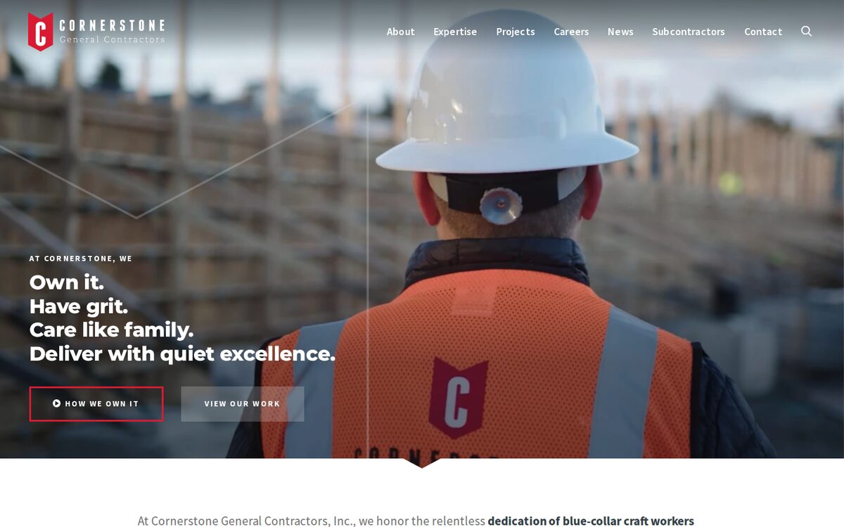 Cornerstone General Contractors contractor website homepage