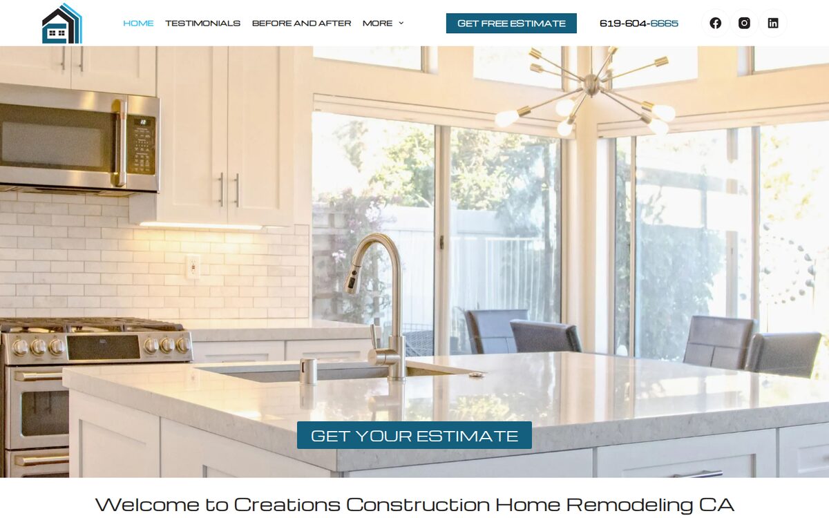 Creation Construction contractor website homepage