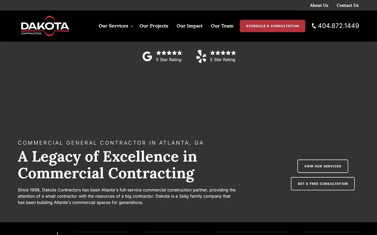 Dakota Contractors contractor website homepage
