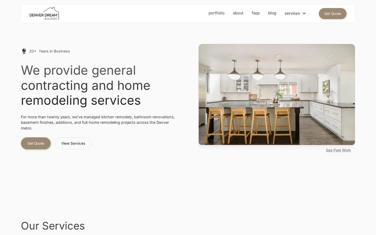 Denver Dream Builders contractor website homepage