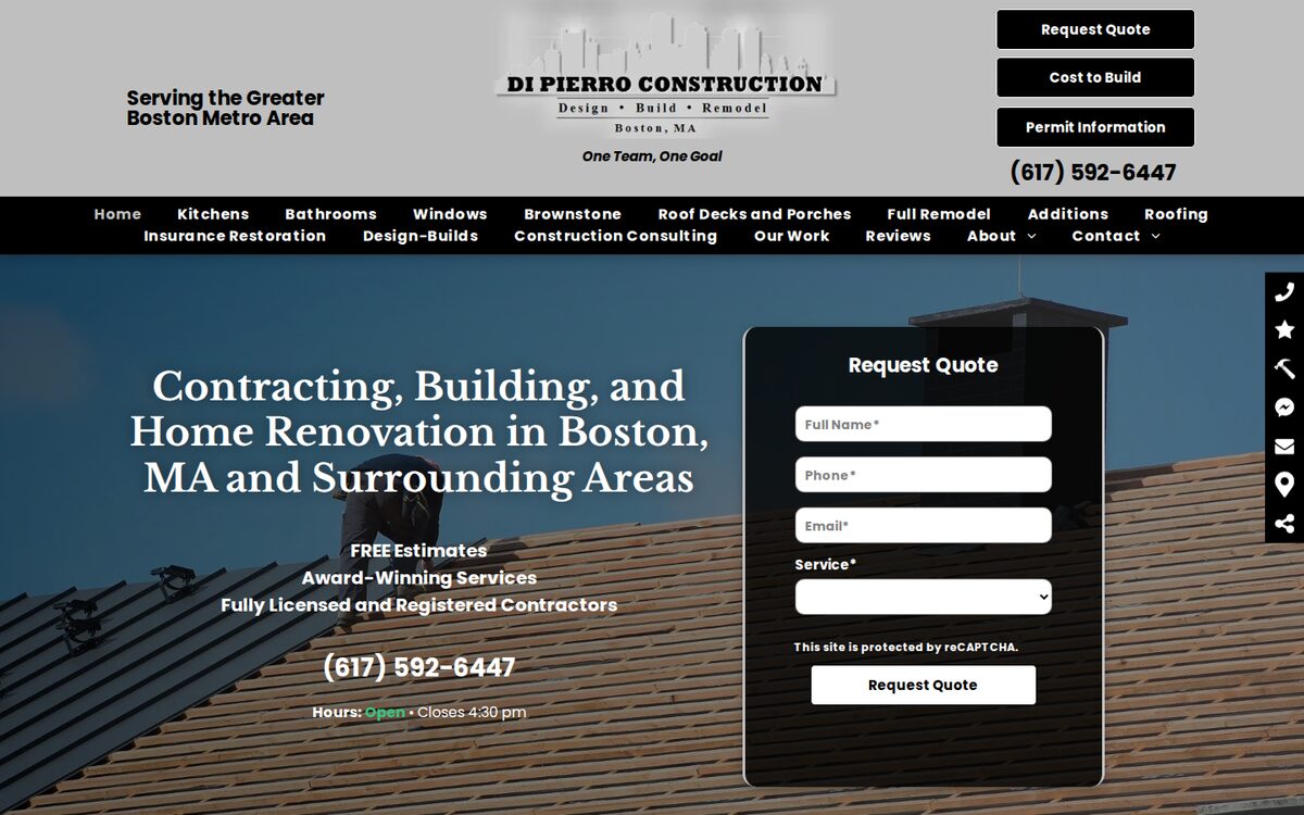 Di Pierro Construction contractor website homepage