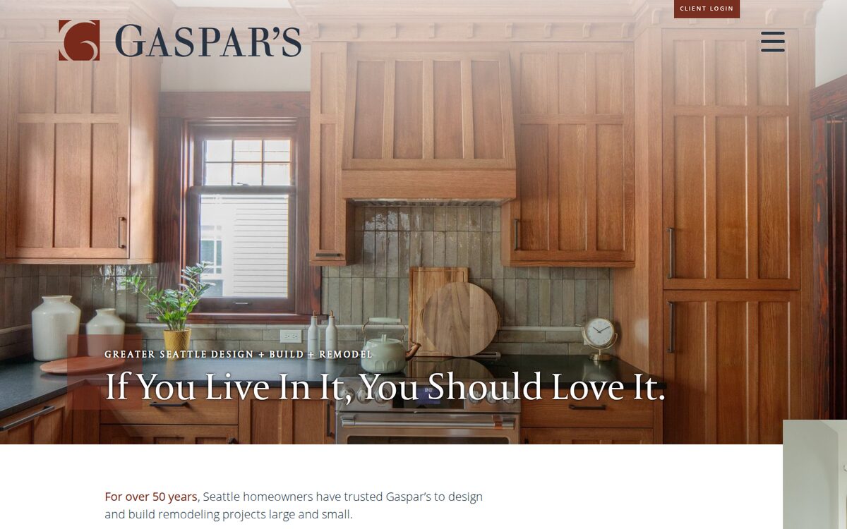 Gaspar's Design Build Remodel contractor website homepage