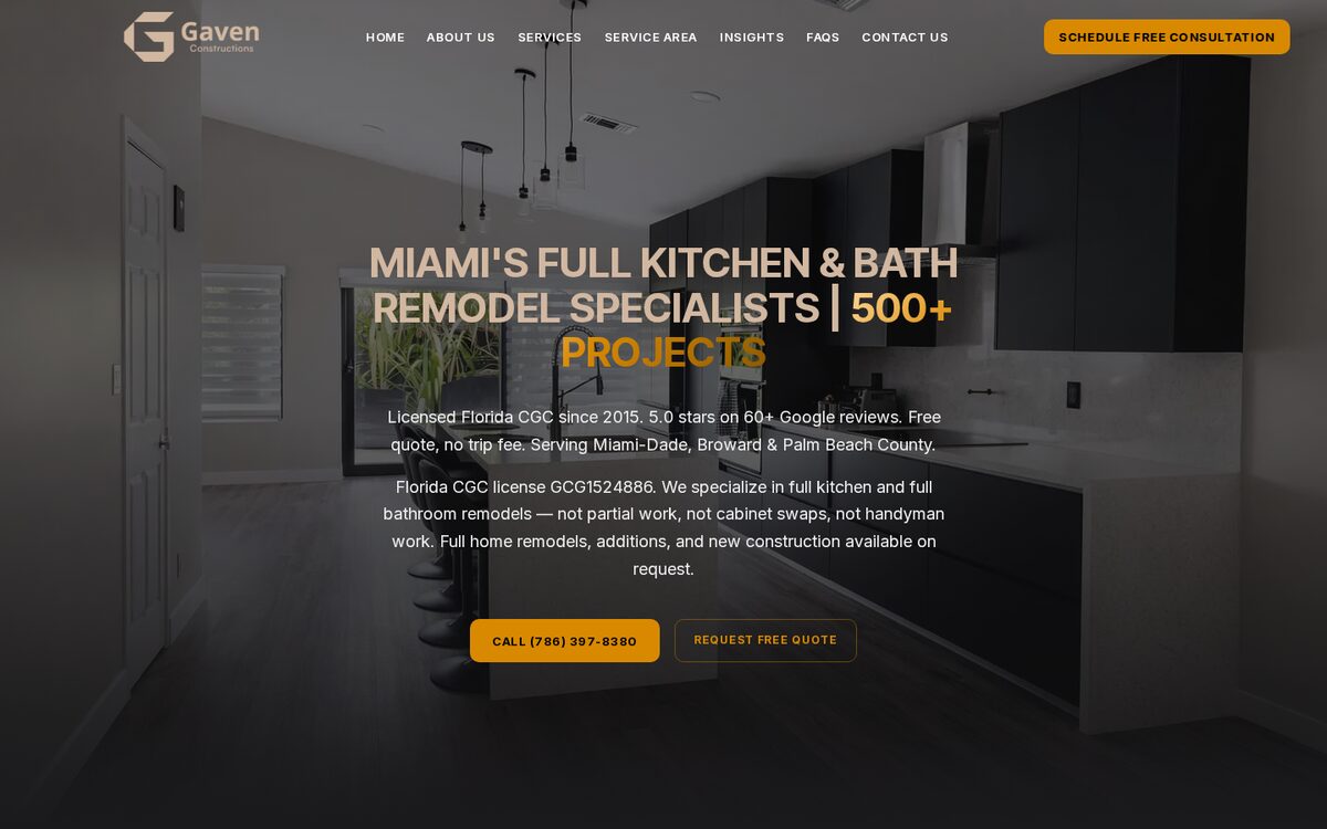 Gaven Construction contractor website homepage