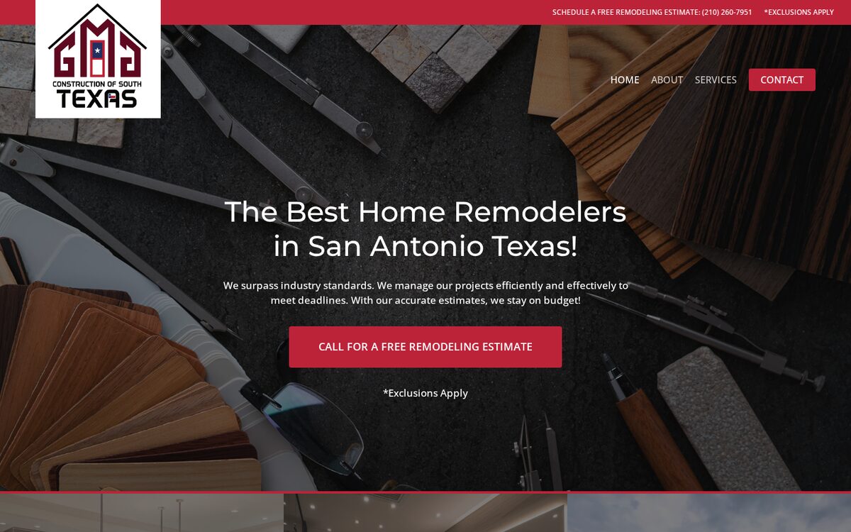 GMG Construction contractor website homepage