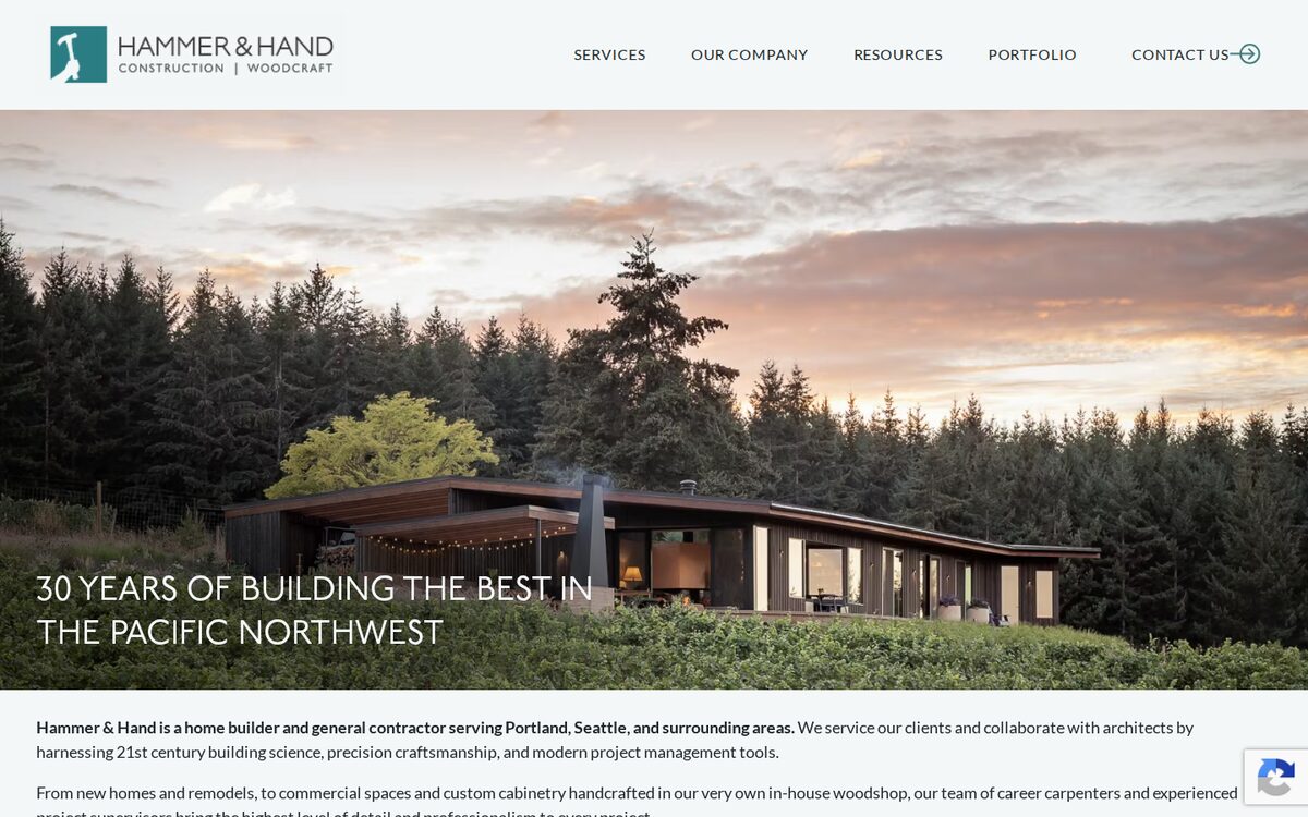 Hammer and Hand contractor website homepage