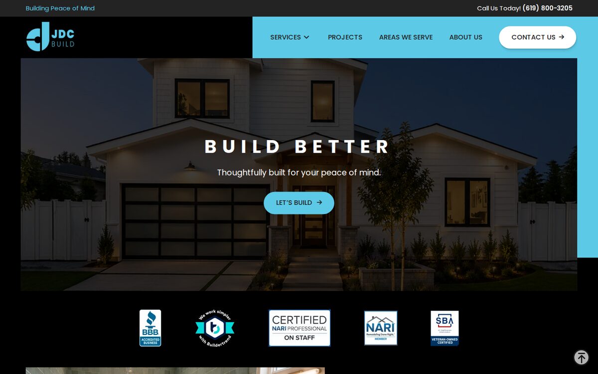 JDC Build contractor website homepage