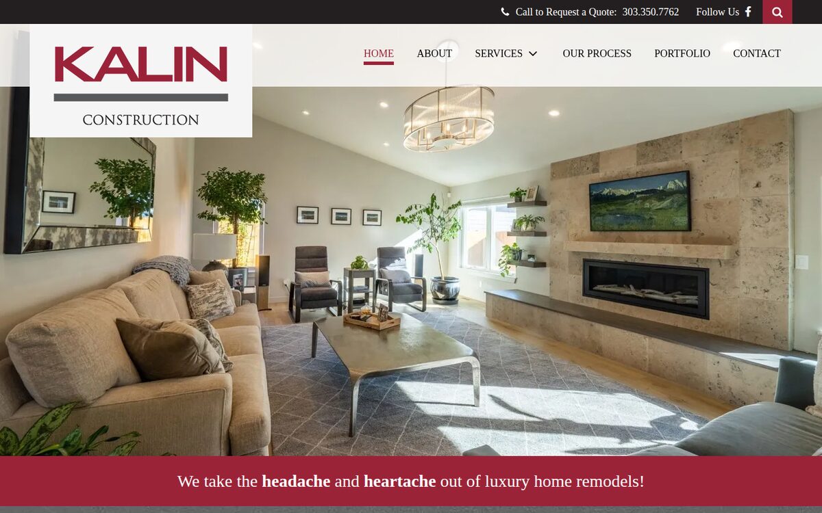 Kalin Construction contractor website homepage