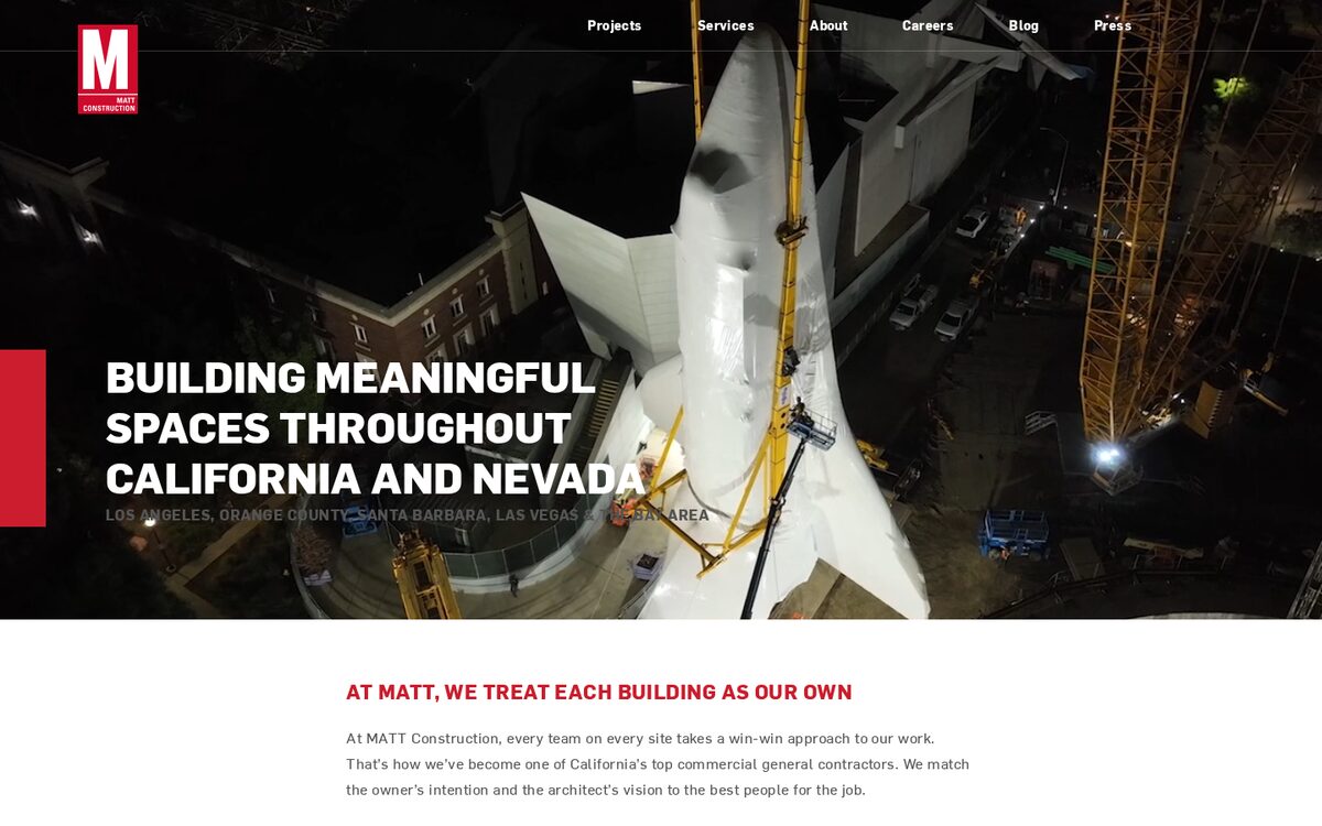 MATT Construction contractor website homepage