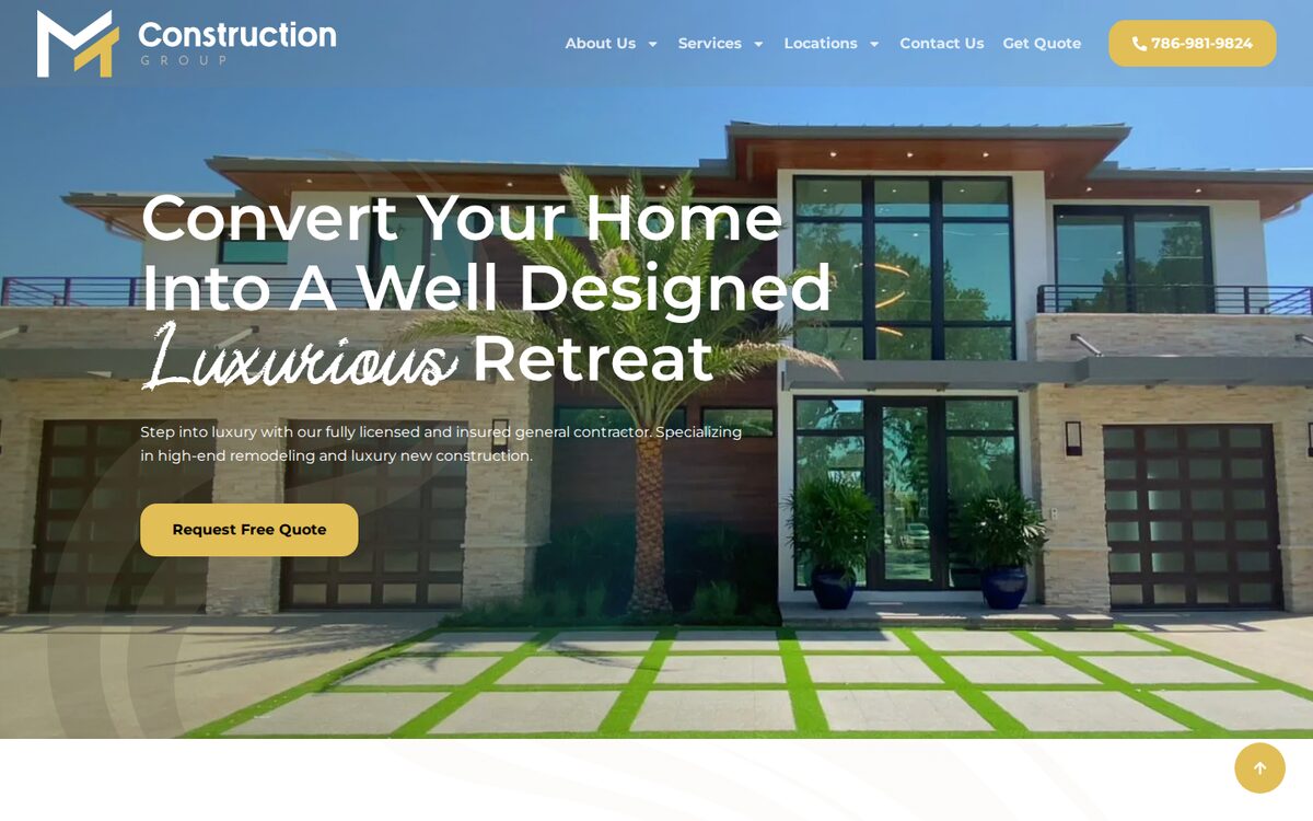 MT Construction Group contractor website homepage
