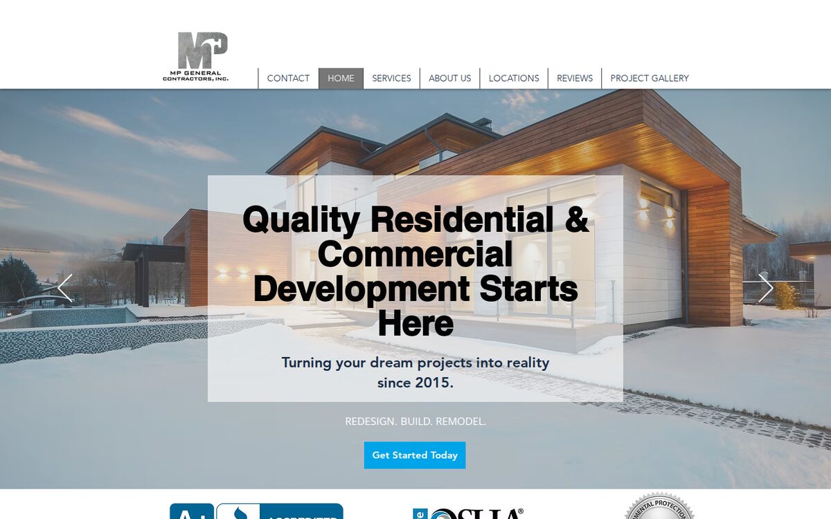 MP General Contractors contractor website homepage