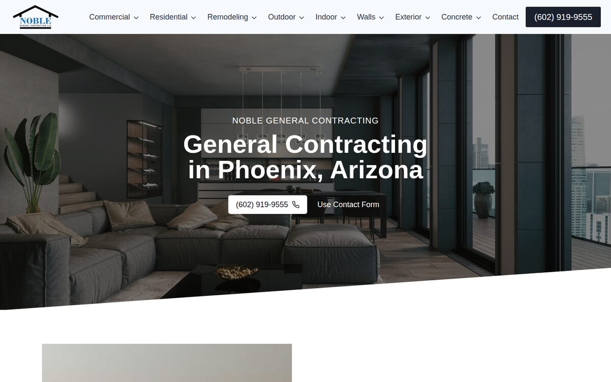Noble General Contracting construction website homepage