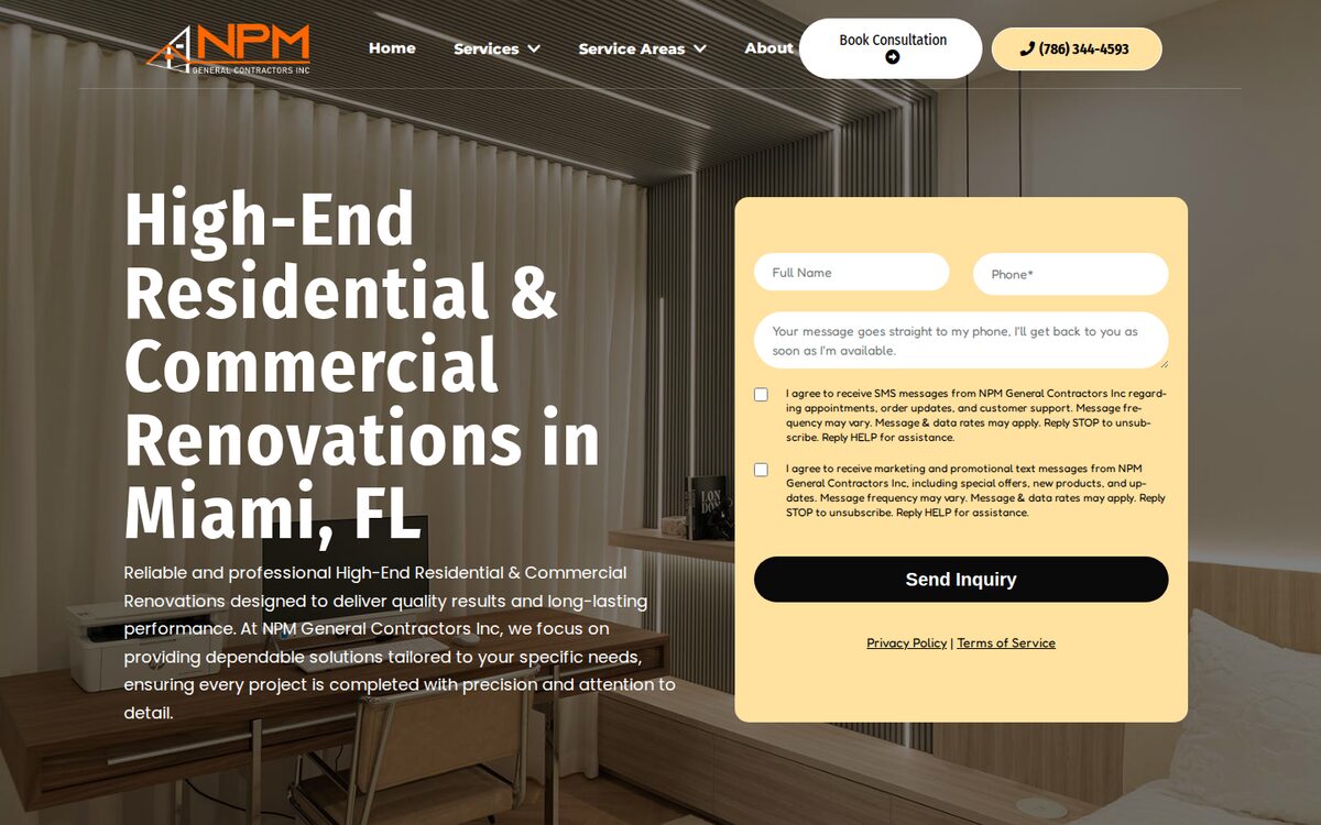 NPM General Contractors construction website homepage