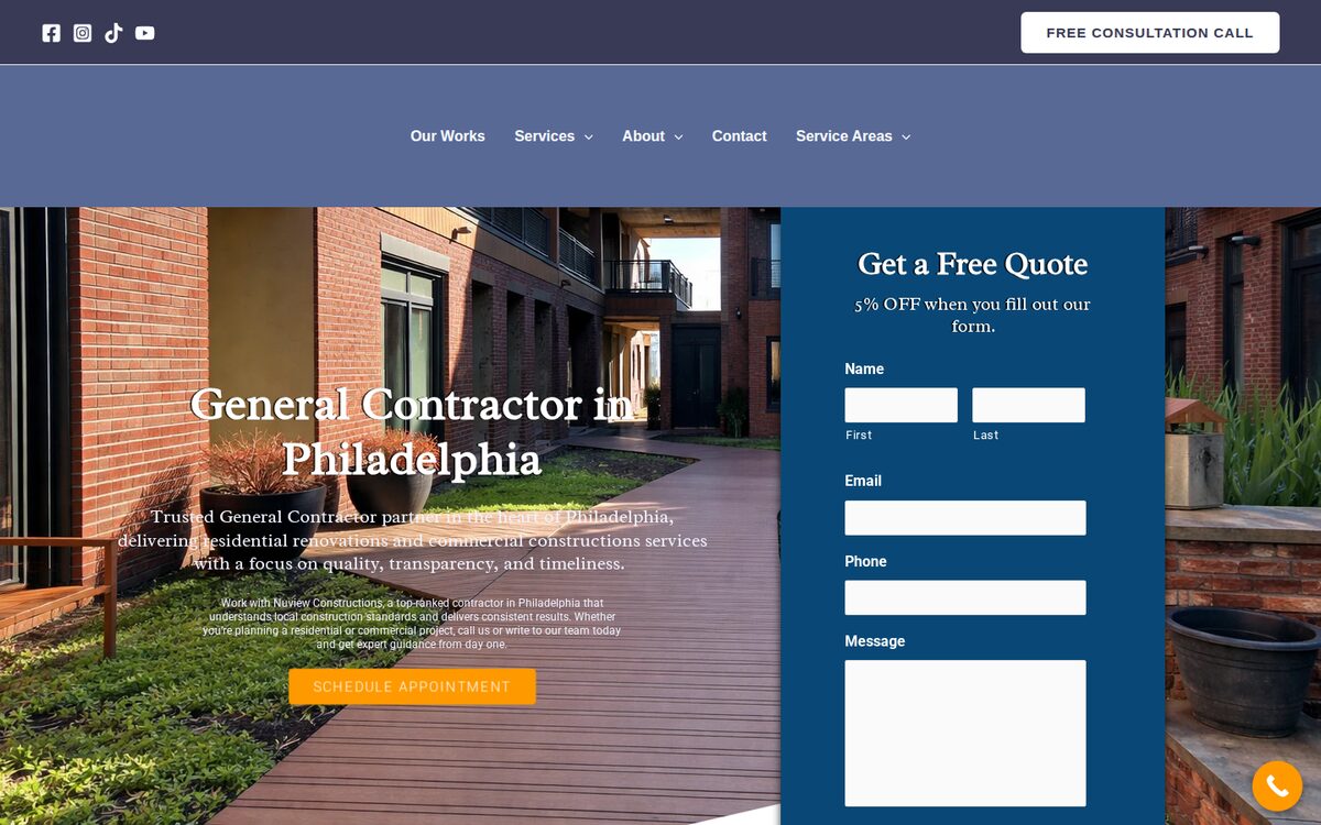 Nuview Constructions contractor website homepage