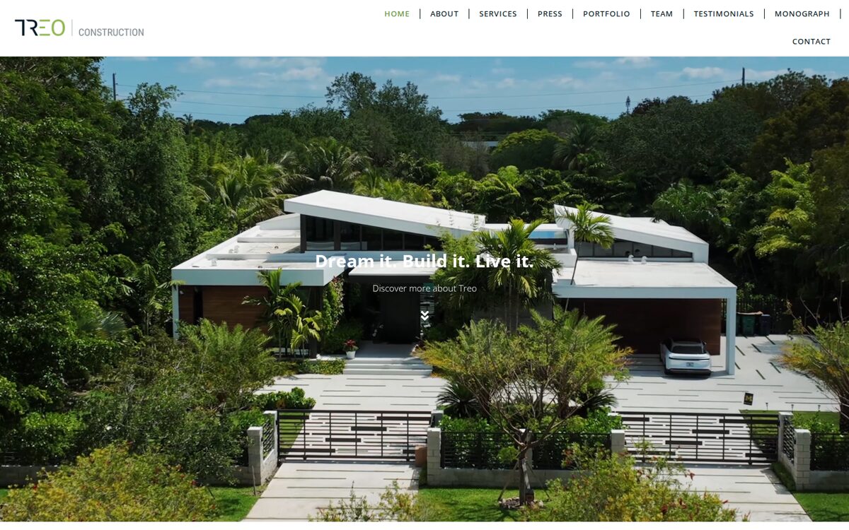 Treo Construction contractor website homepage
