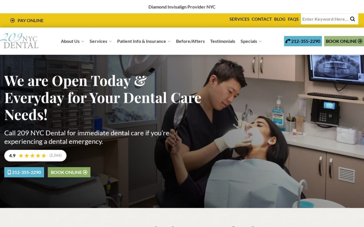 209 NYC Dental dentist website homepage