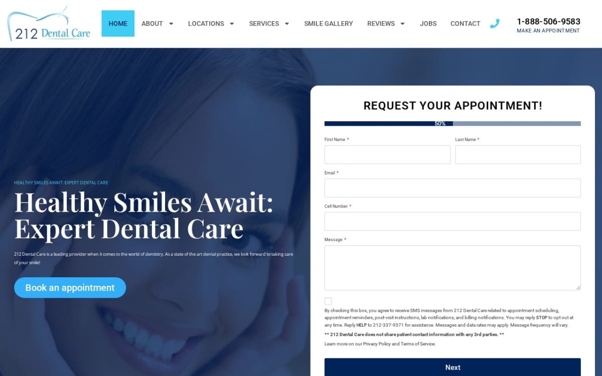 212 Dental Care dentist website homepage