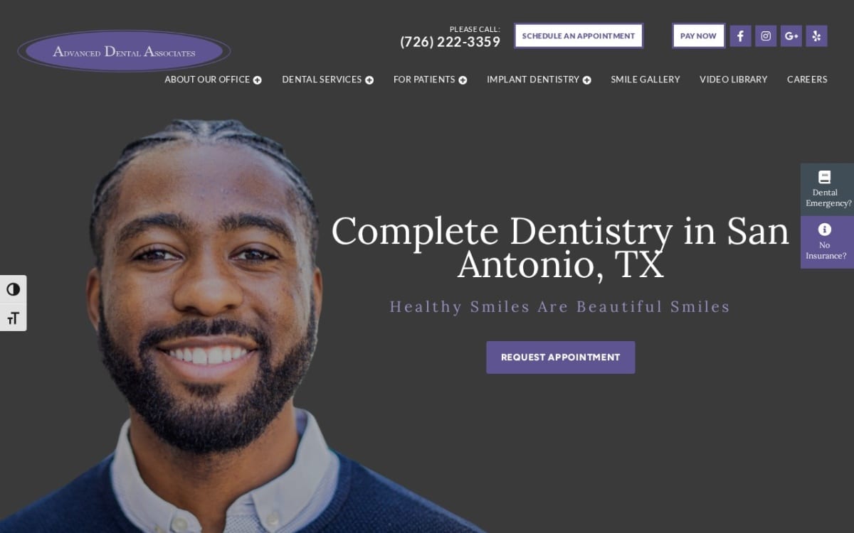 Advanced Dental Associates dentist website homepage