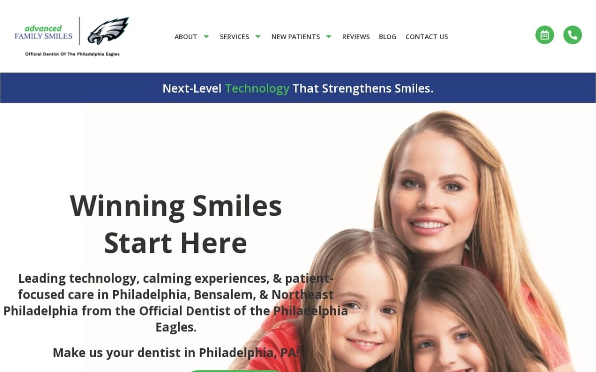 Advanced Family Smiles - Philadelphia Dentist dentist website homepage