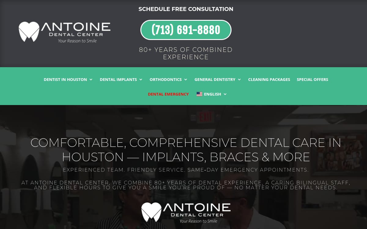 Antoine Dental Center dentist website homepage