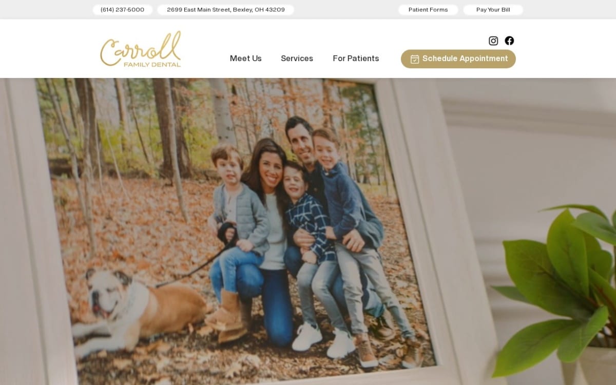 Carroll Family Dental dentist website homepage