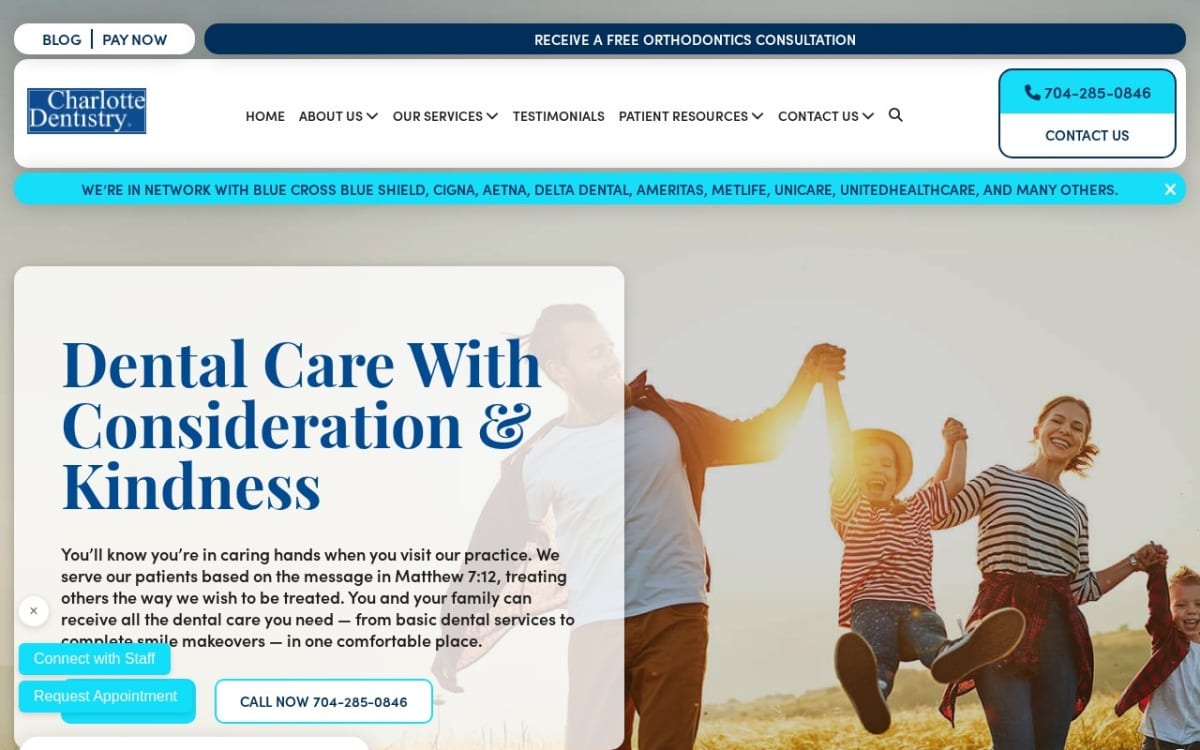 Charlotte Dentistry dentist website homepage