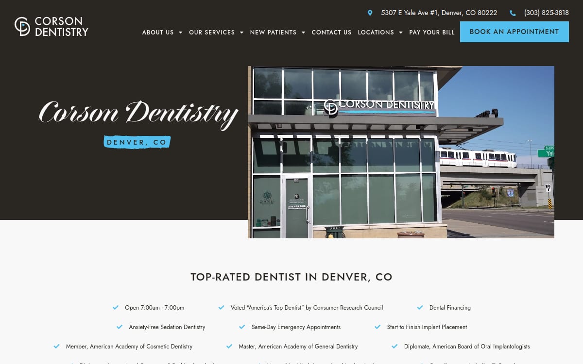 Corson Dentistry dentist website homepage