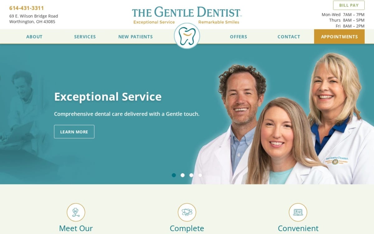 The Gentle Dentist dentist website homepage